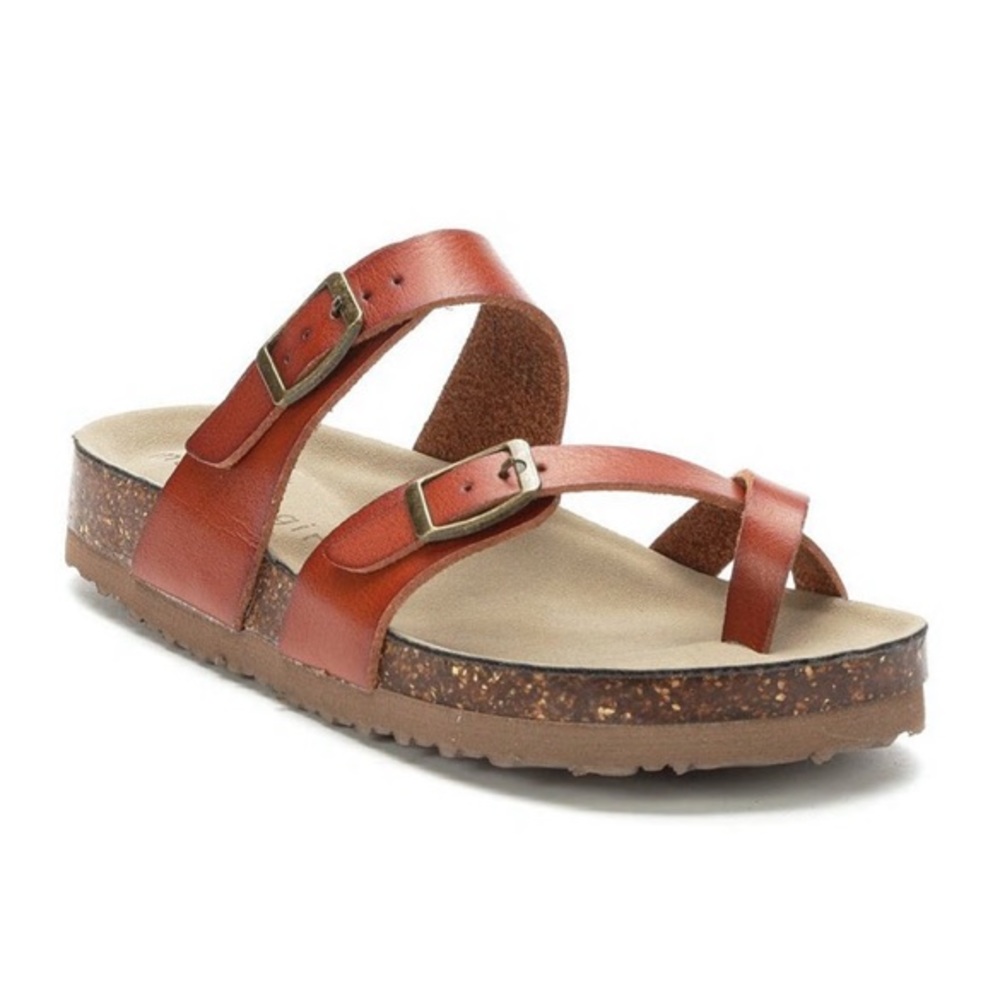 Madden Girl Cognac Bryceee Double Buckle Toe Loop Sandal Size 8